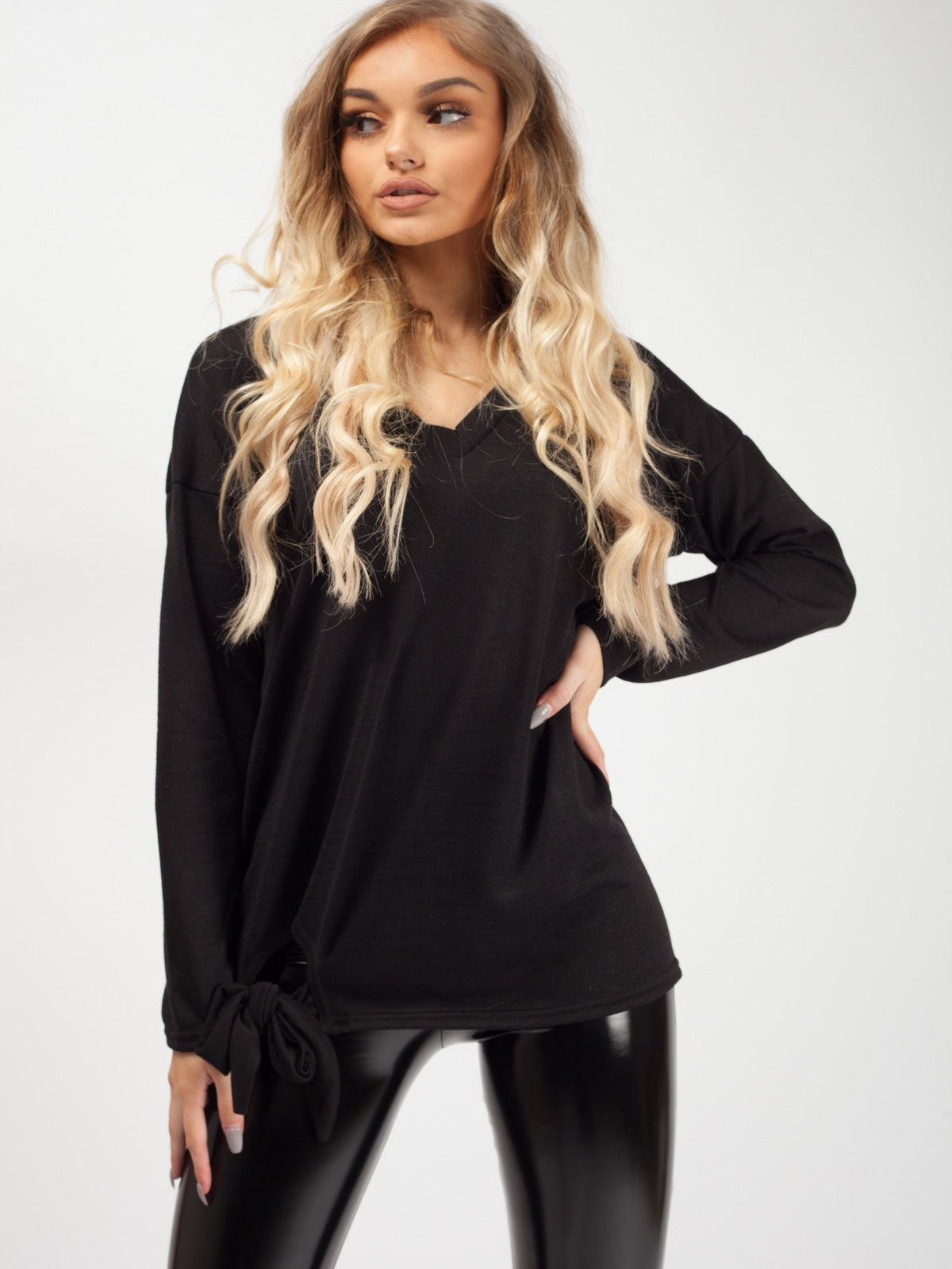 Woven Knit Tie Knot Top