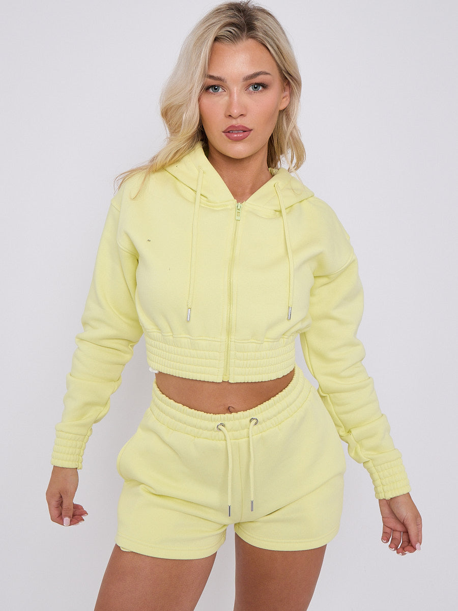 Cropped Zip Up Hoodie & Shorts Fleece Co-ord