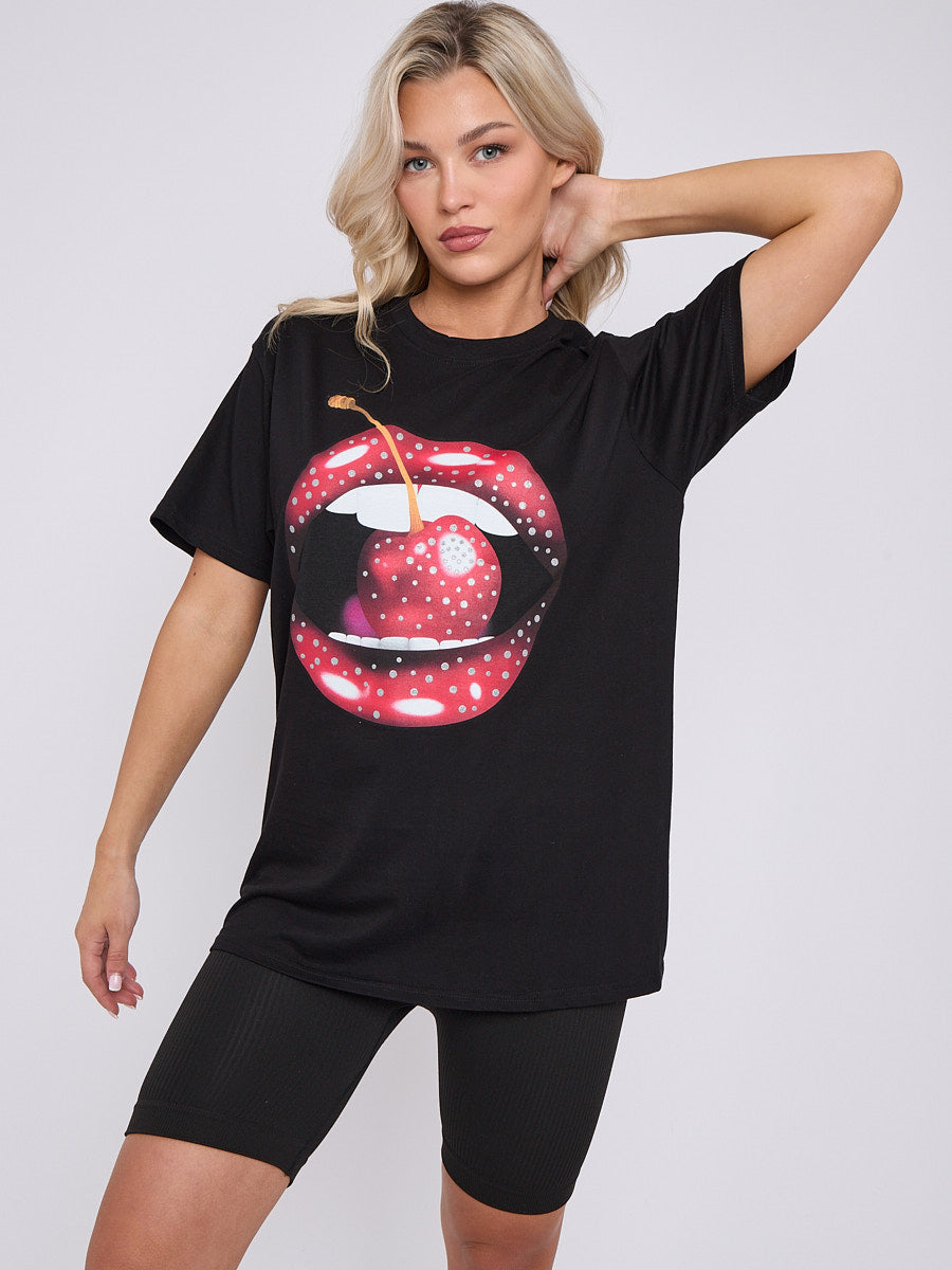 Cherry Lip Graphic Printed T-Shirt