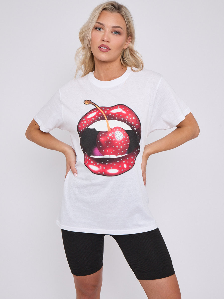Cherry Lip Graphic Printed T-Shirt