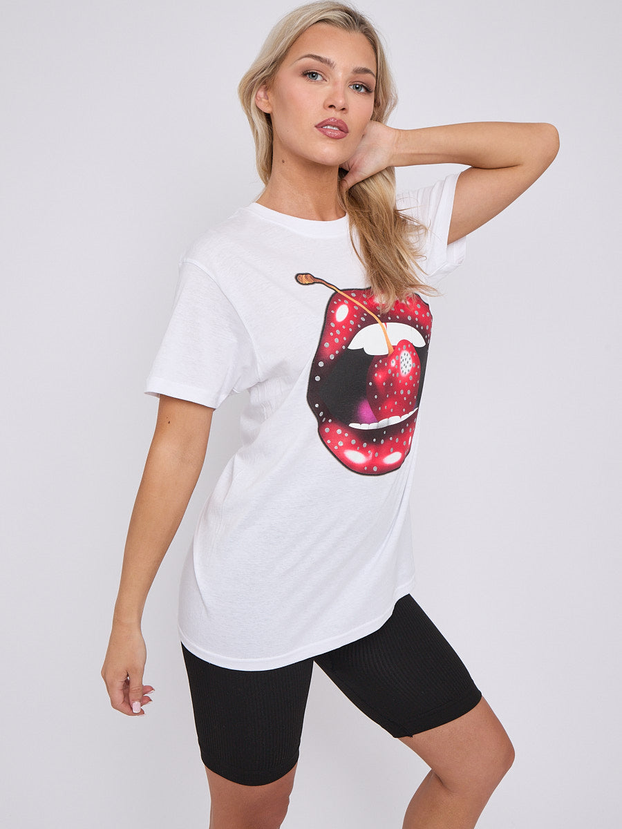 Cherry Lip Graphic Printed T-Shirt