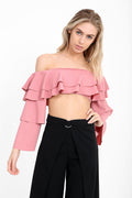 Extreme Layered Frill Bardot Crop Top