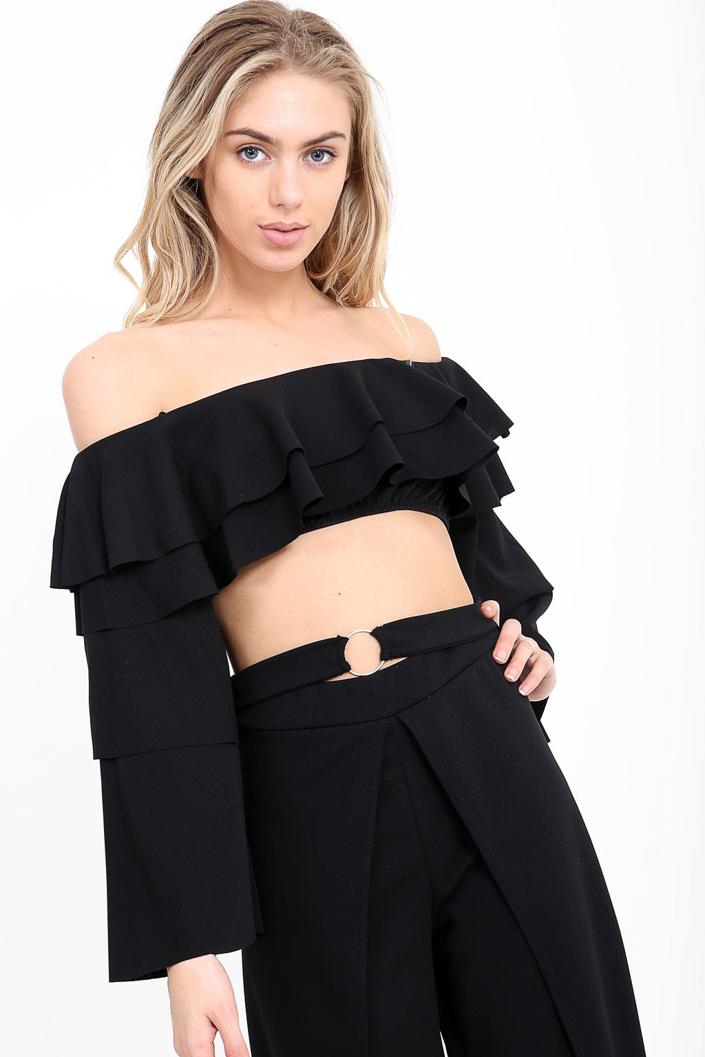Extreme Layered Frill Bardot Crop Top