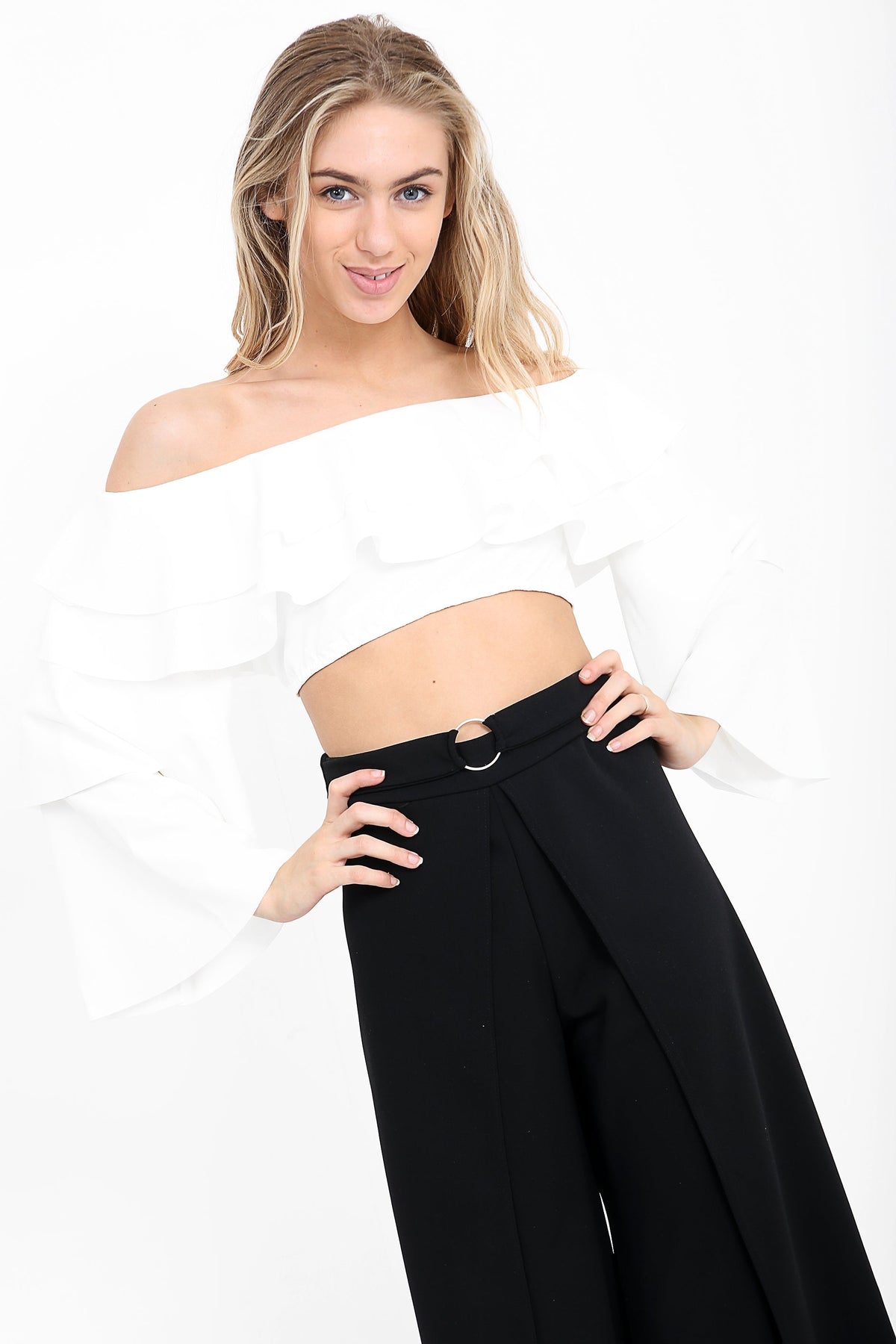 Extreme Layered Frill Bardot Crop Top