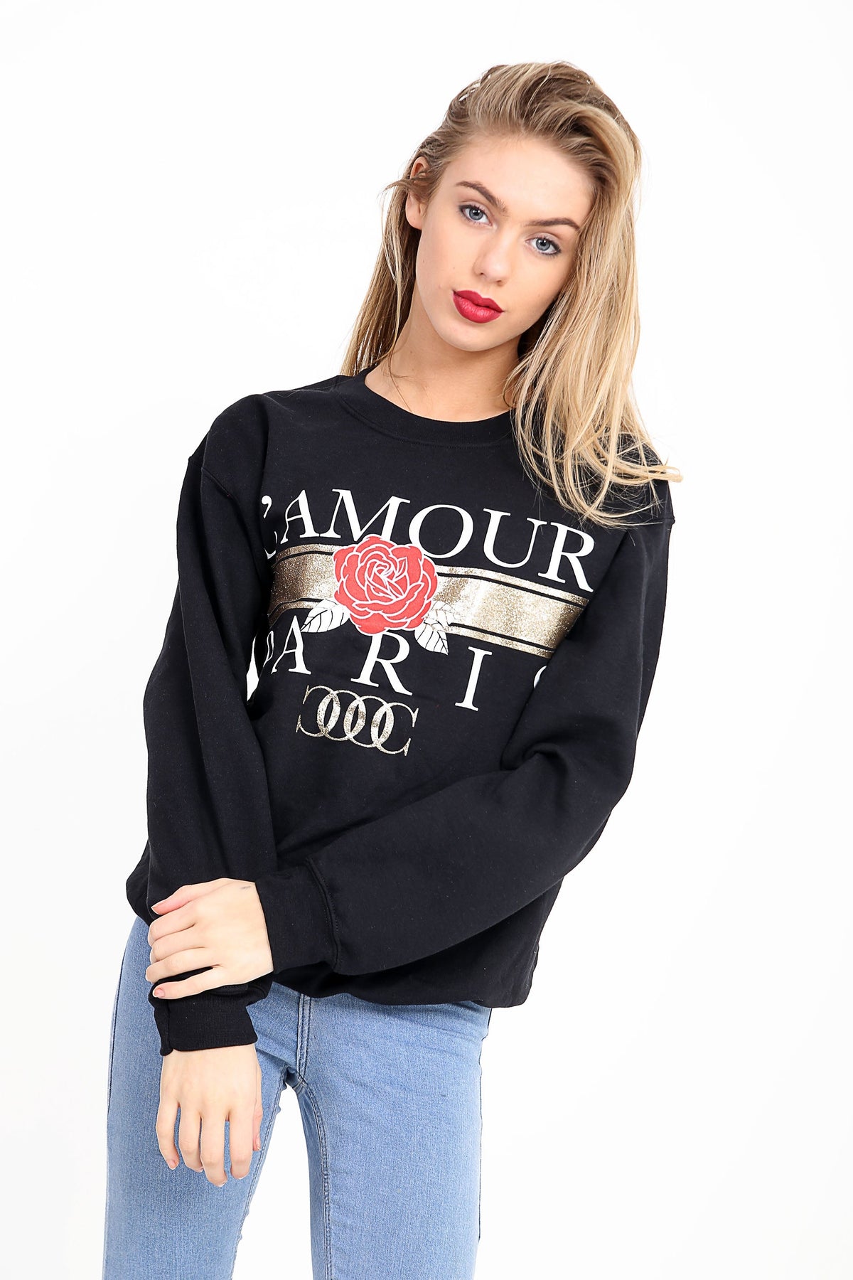 L'Amour Glitter Print Sweatshirt Jumper