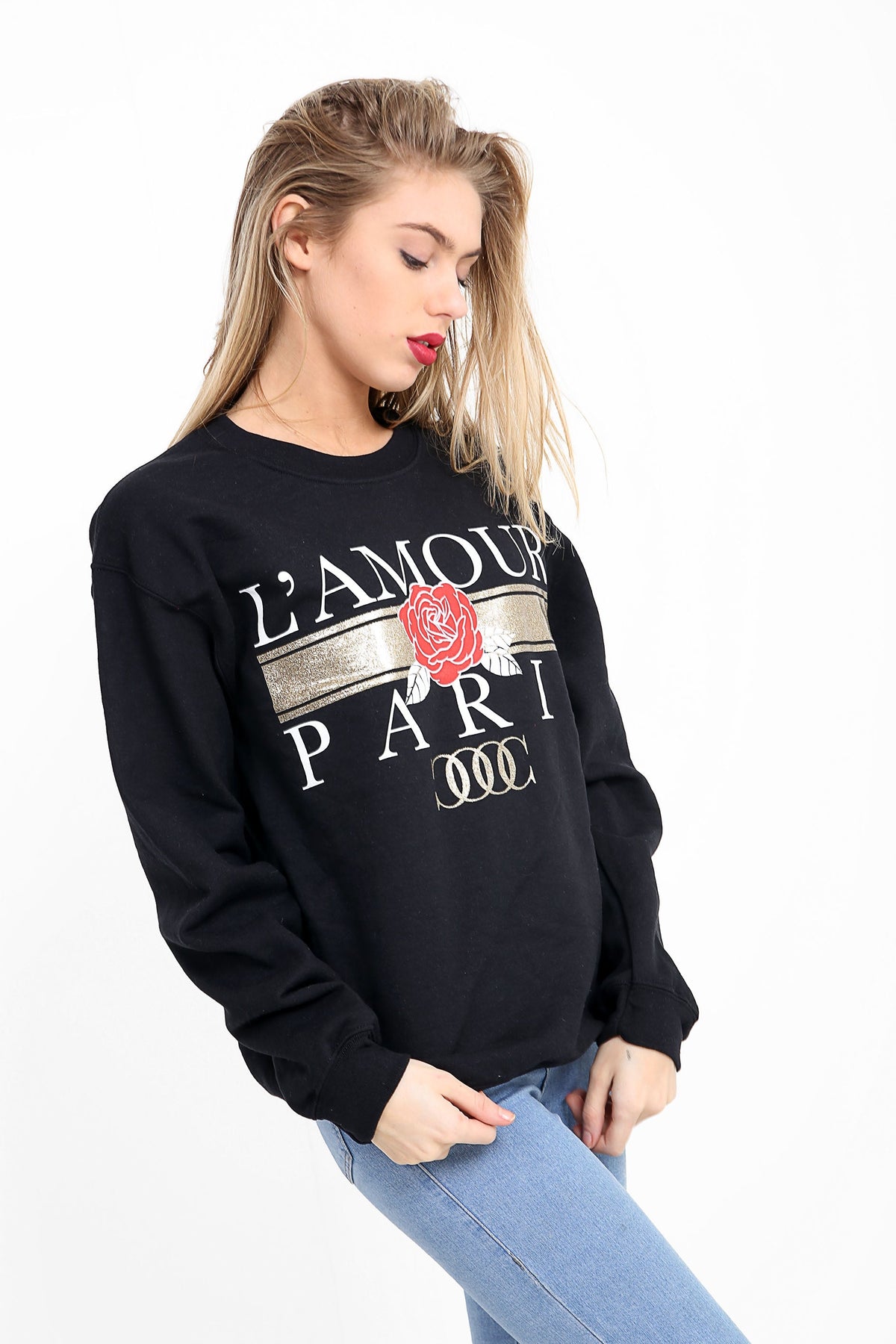 L'Amour Glitter Print Sweatshirt Jumper