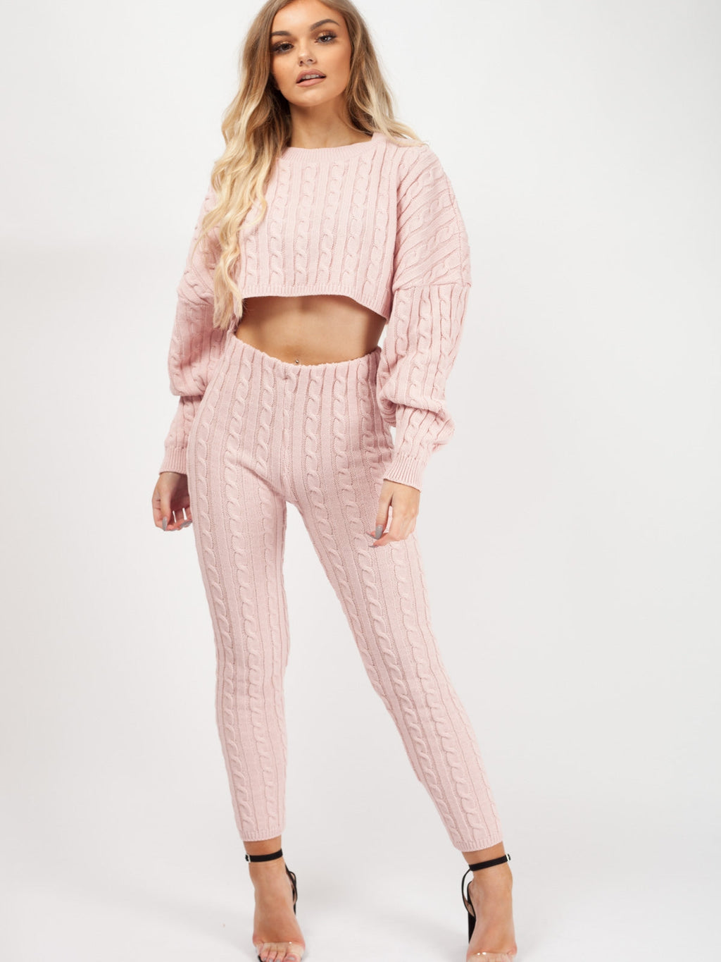 Oversized Cable Knit Crop Top & Trouser Co-ord
