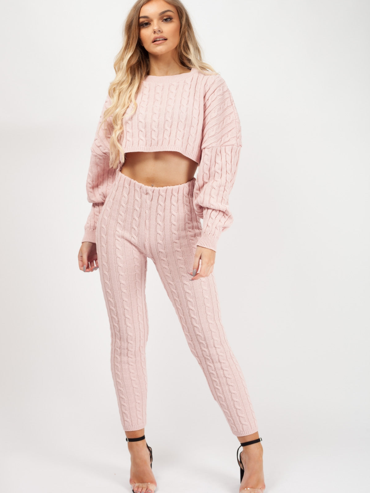 Oversized Cable Knit Crop Top & Trouser Co-ord
