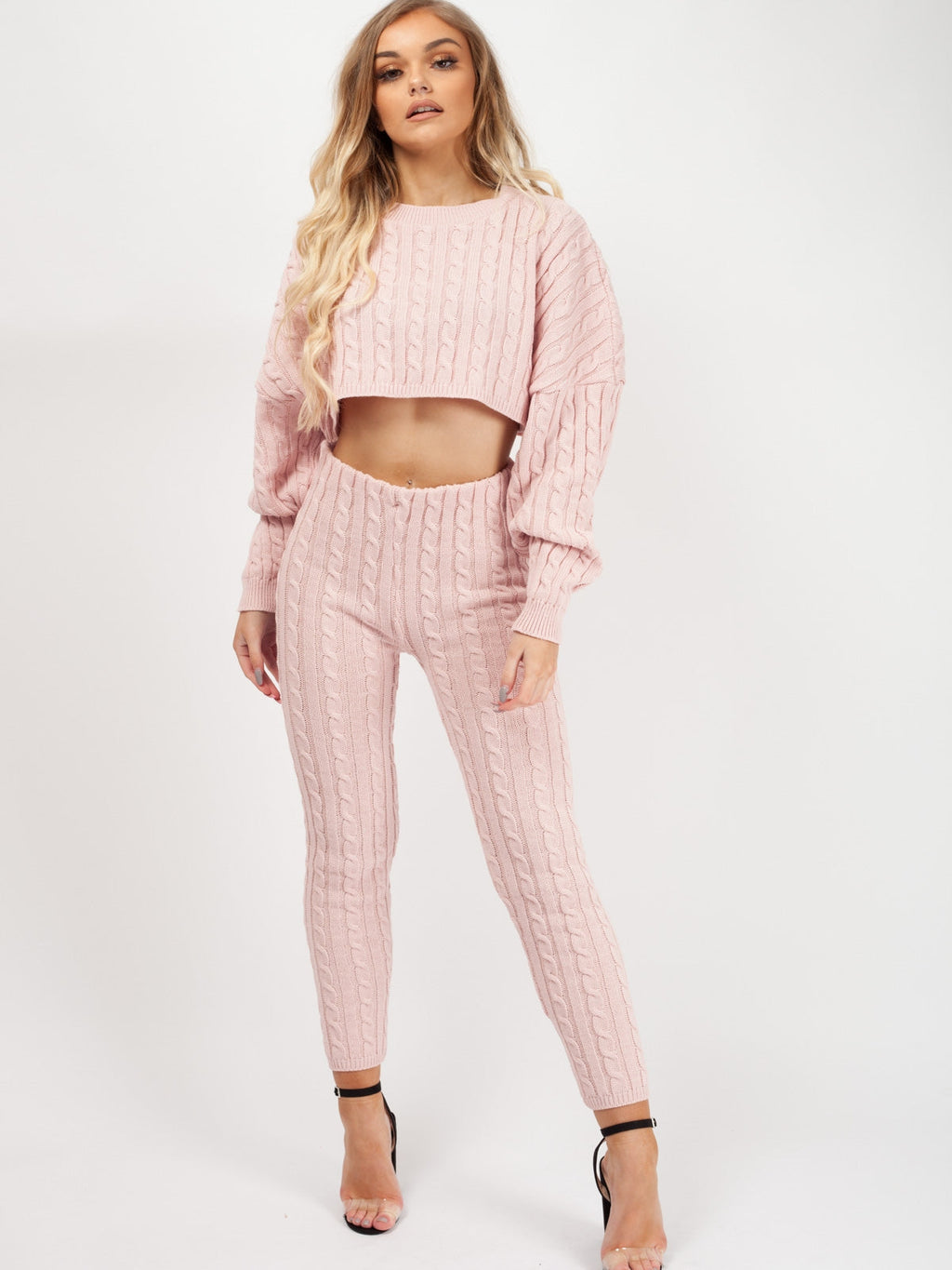 Oversized Cable Knit Crop Top & Trouser Co-ord