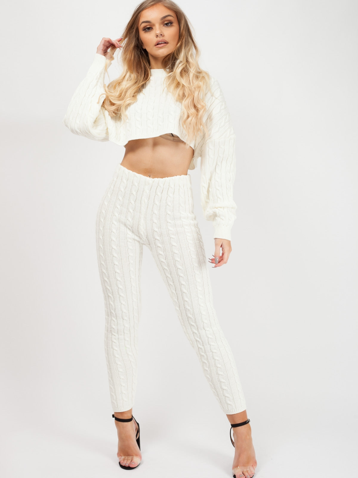 Oversized Cable Knit Crop Top & Trouser Co-ord