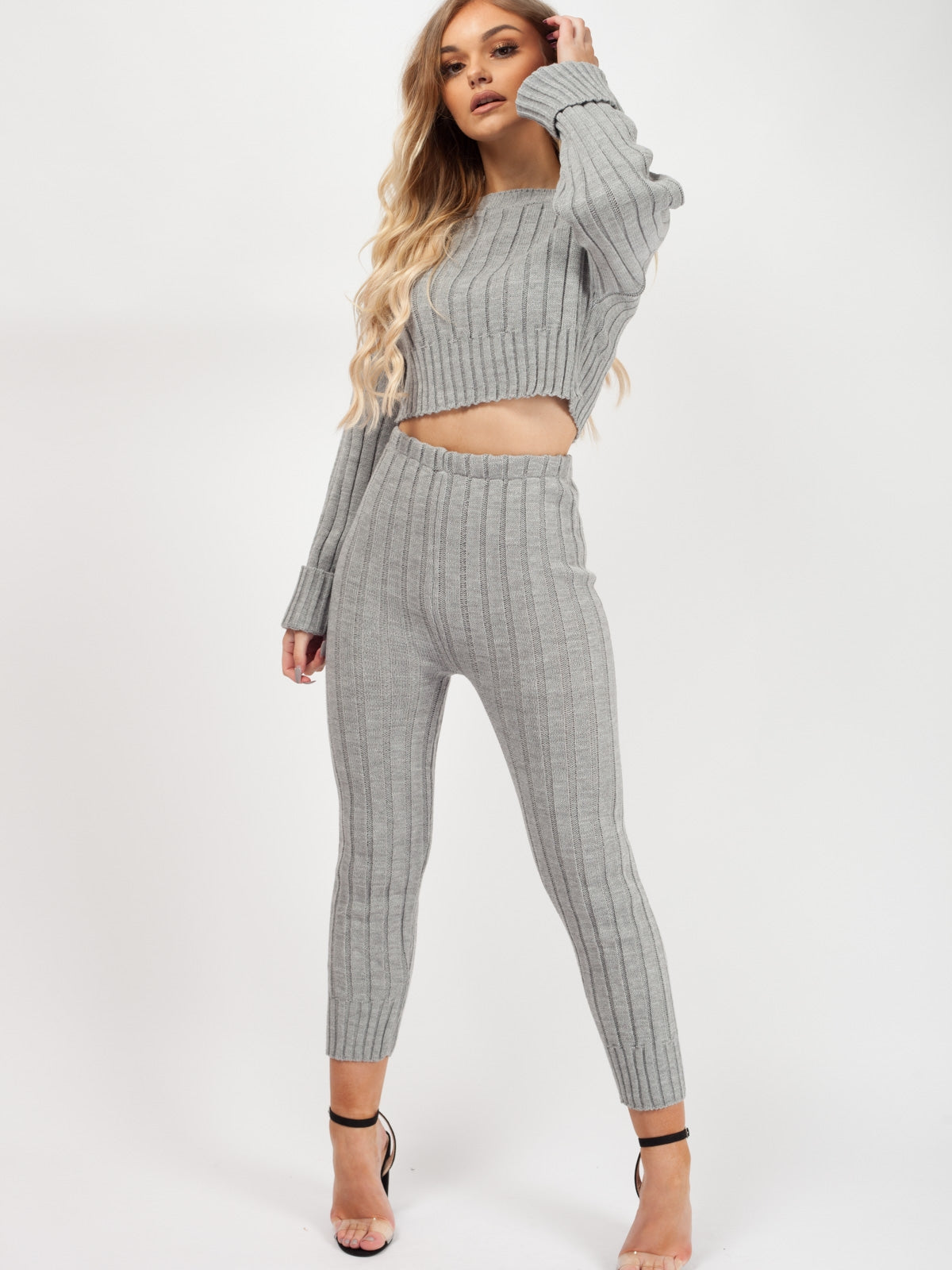 Ribbed Knitted Crop Top & Bottom Loungewear