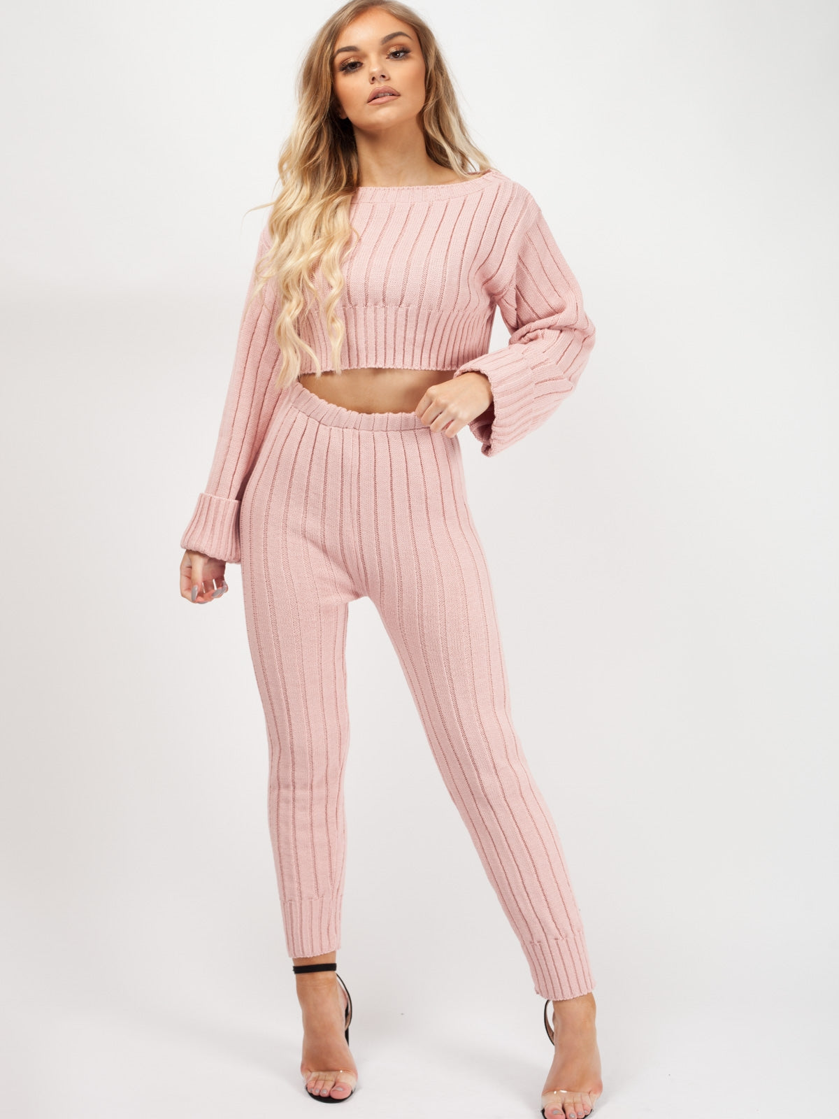 Ribbed Knitted Crop Top & Bottom Loungewear