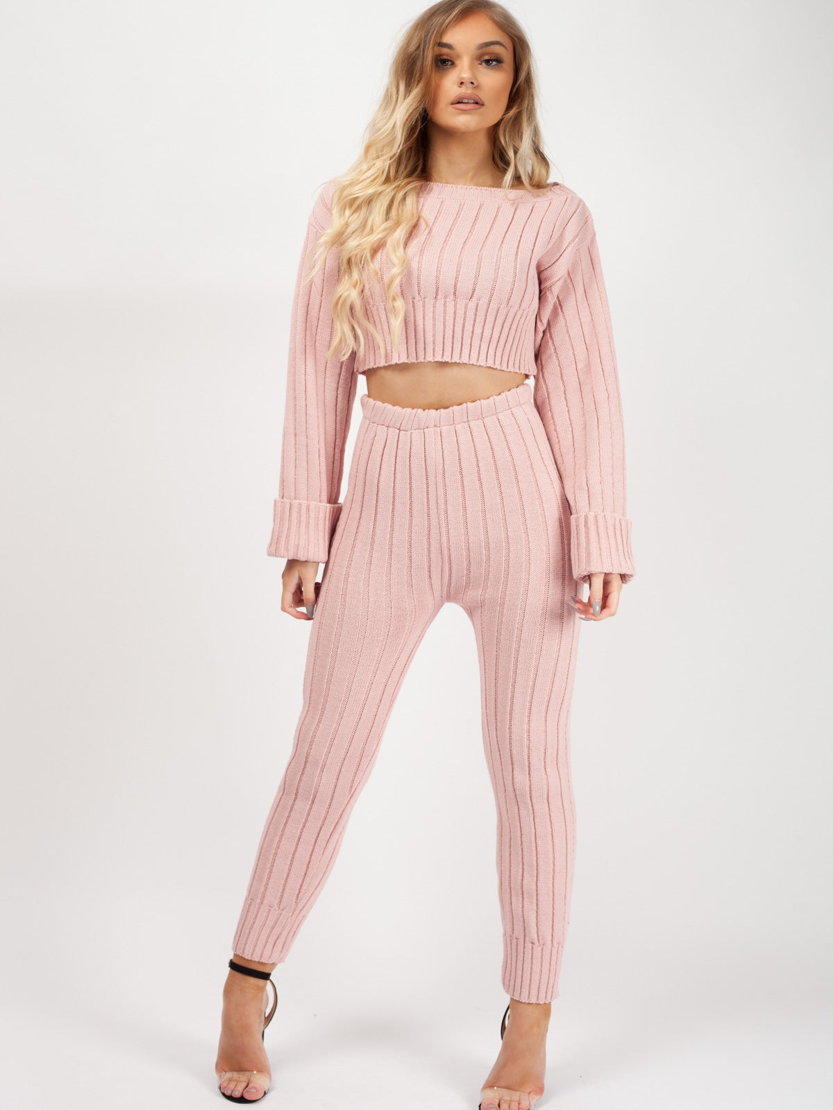 Ribbed Knitted Crop Top & Bottom Loungewear