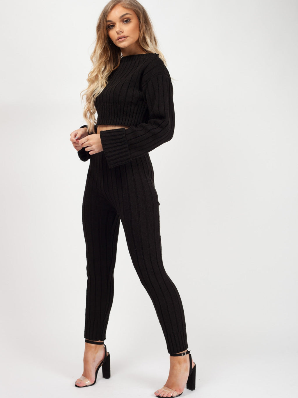 Ribbed Knitted Crop Top & Bottom Loungewear