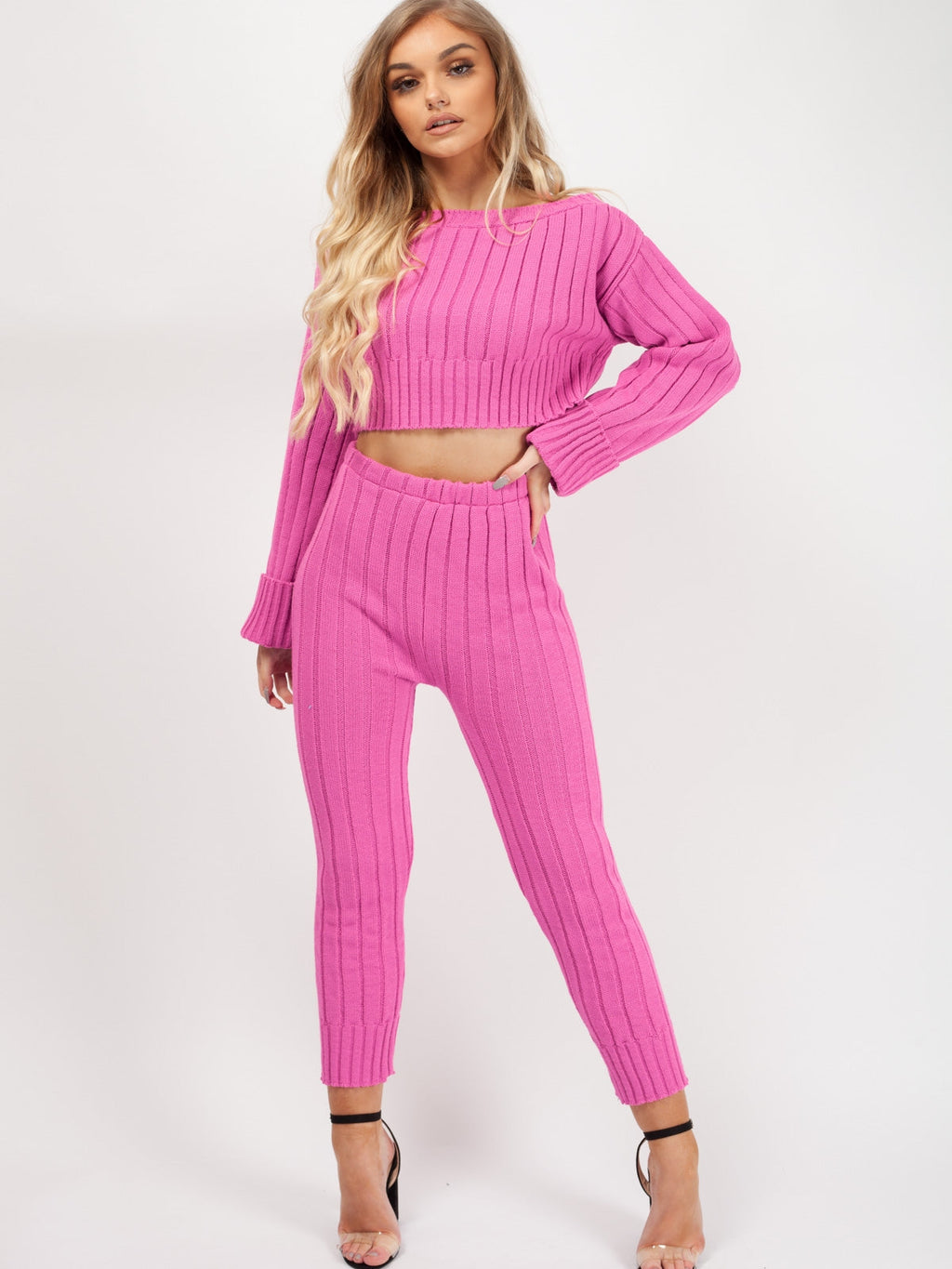 Ribbed Knitted Crop Top & Bottom Loungewear