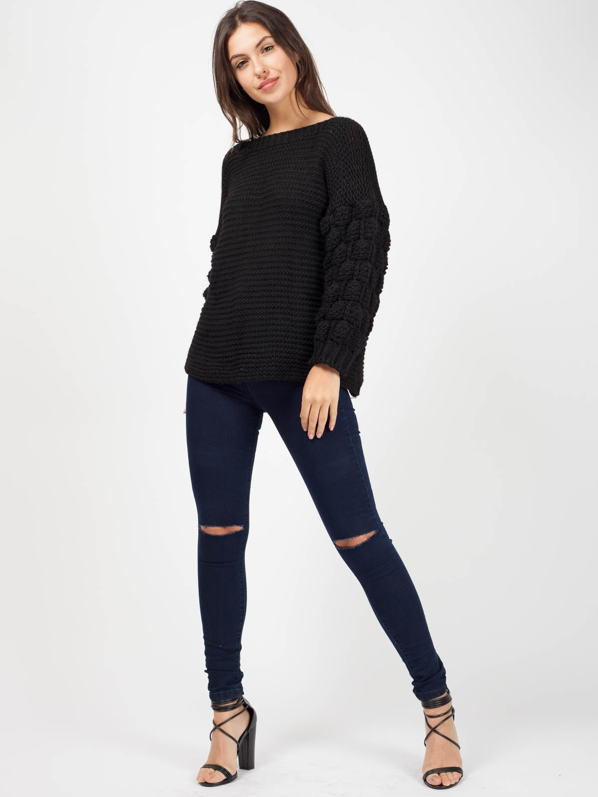 Bobble Sleeve Knitted Jumper