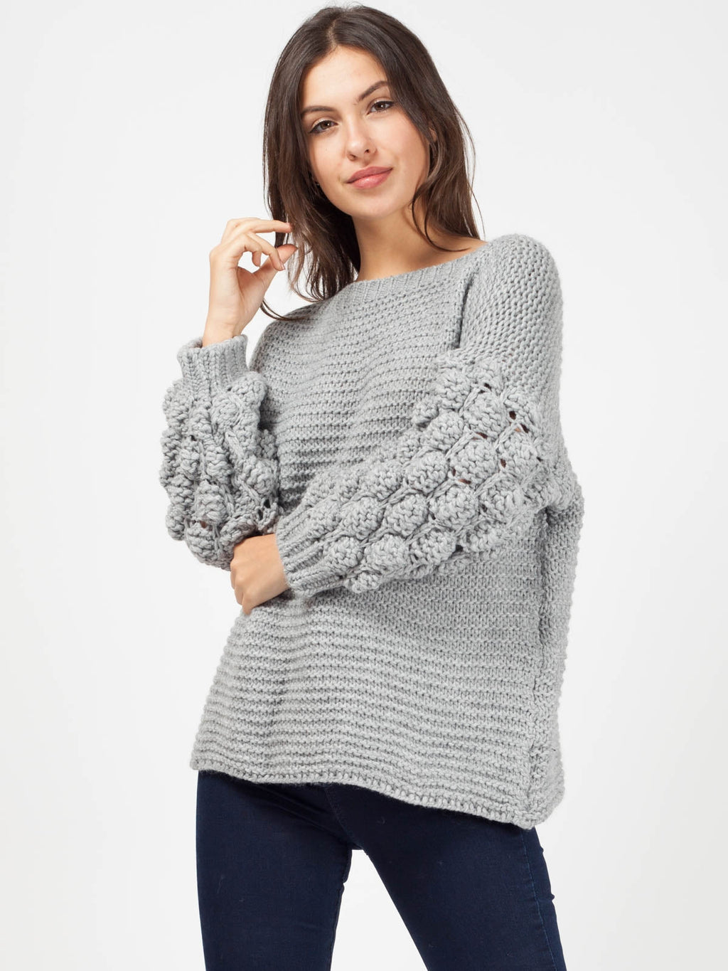 Bobble Sleeve Knitted Jumper