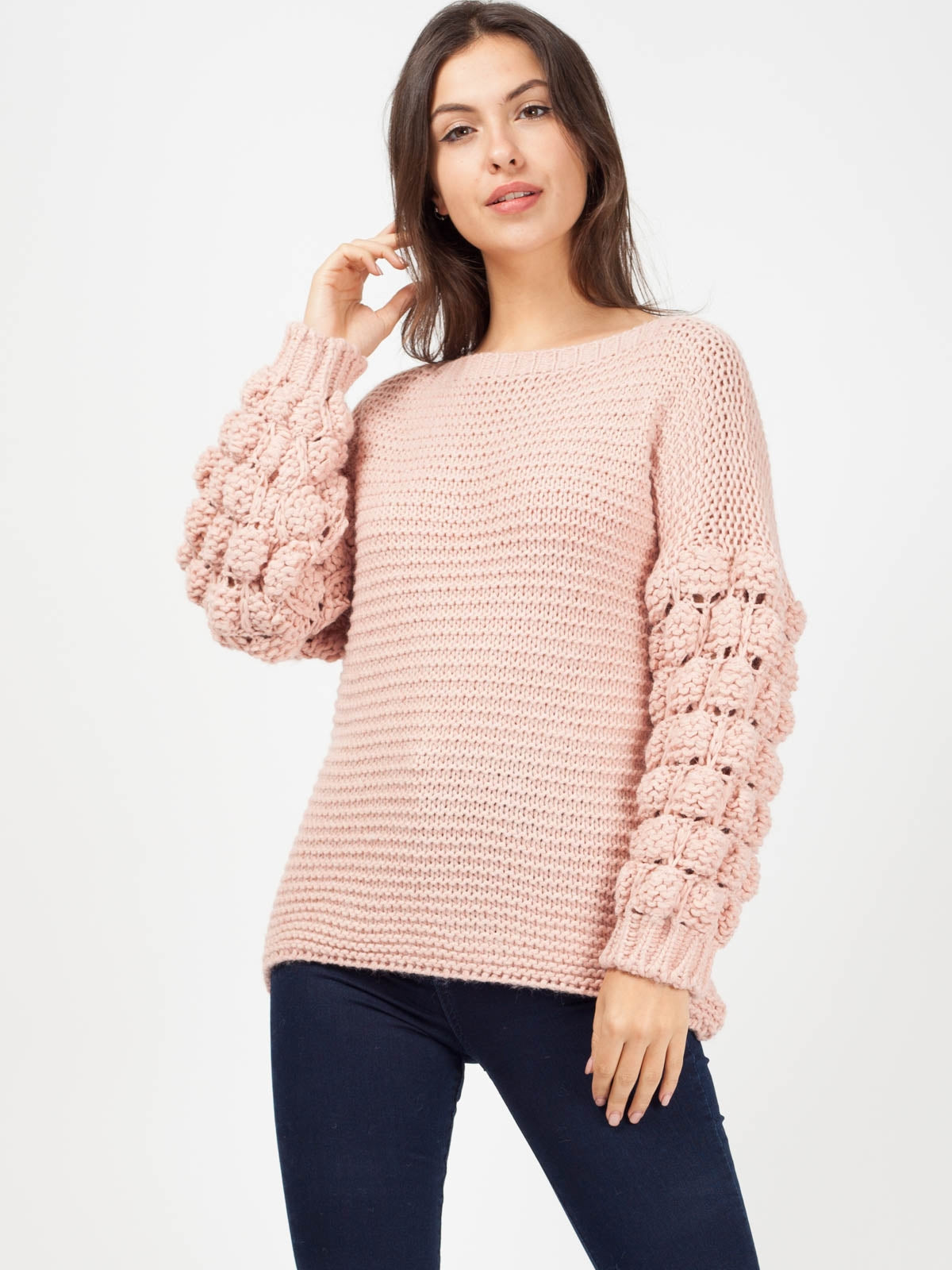 Bobble Sleeve Knitted Jumper