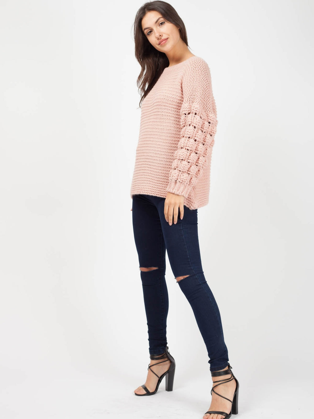 Bobble Sleeve Knitted Jumper