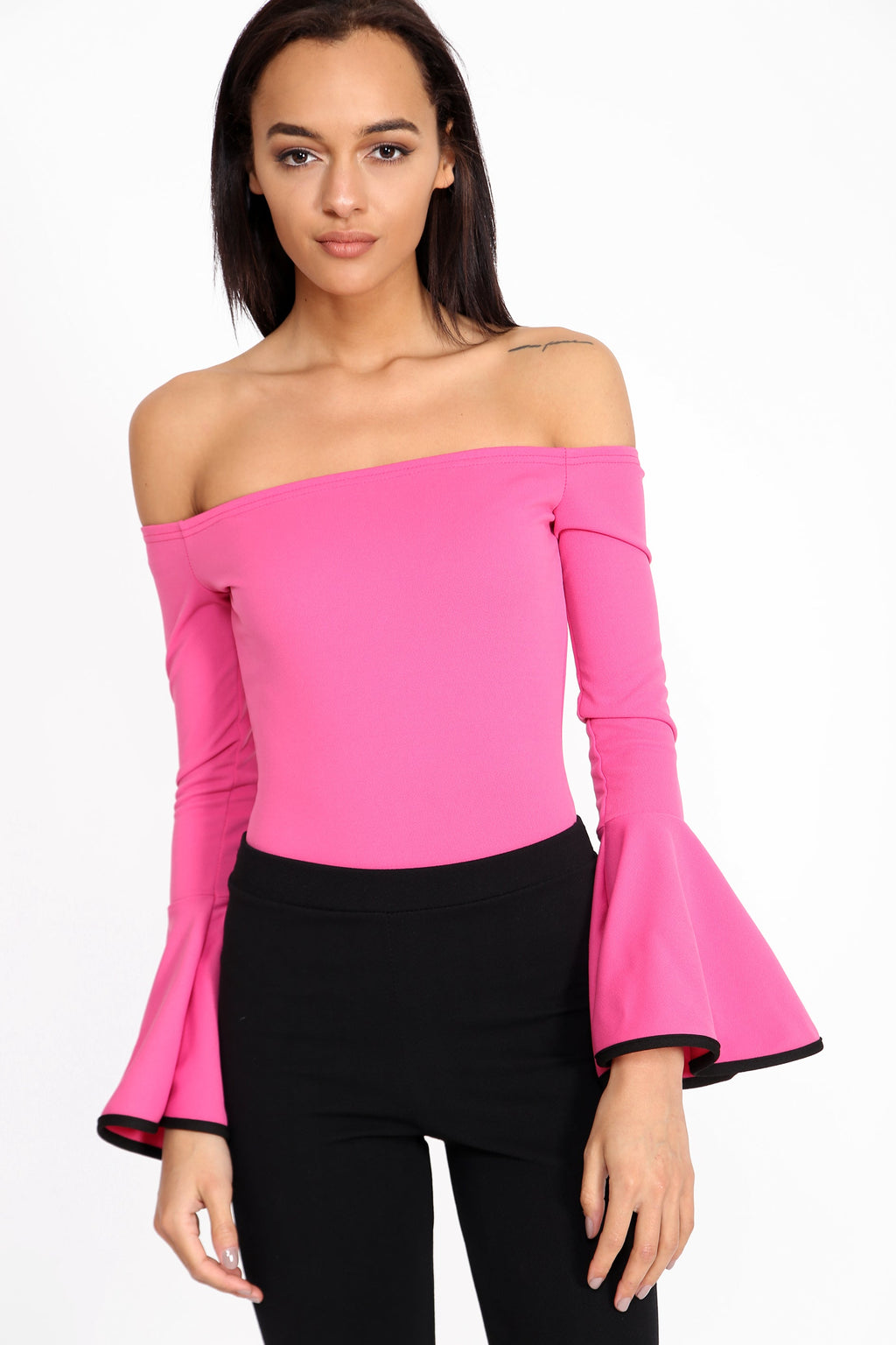 Contrast Bell Sleeve Bardot Bodysuit