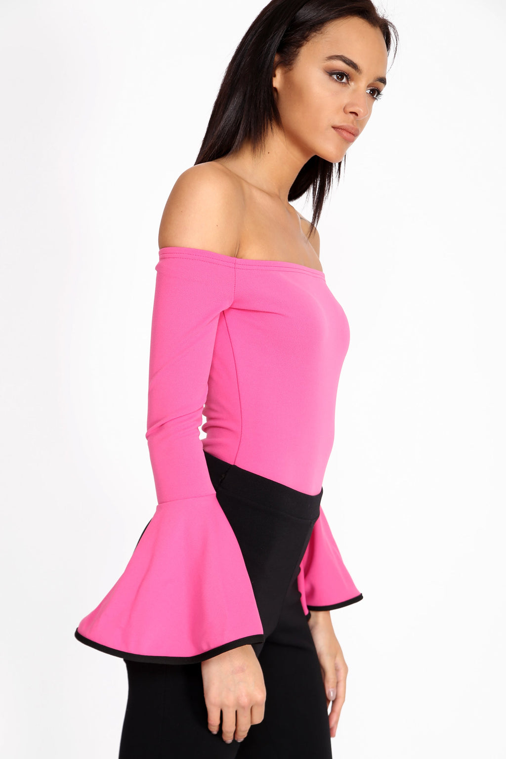Contrast Bell Sleeve Bardot Bodysuit