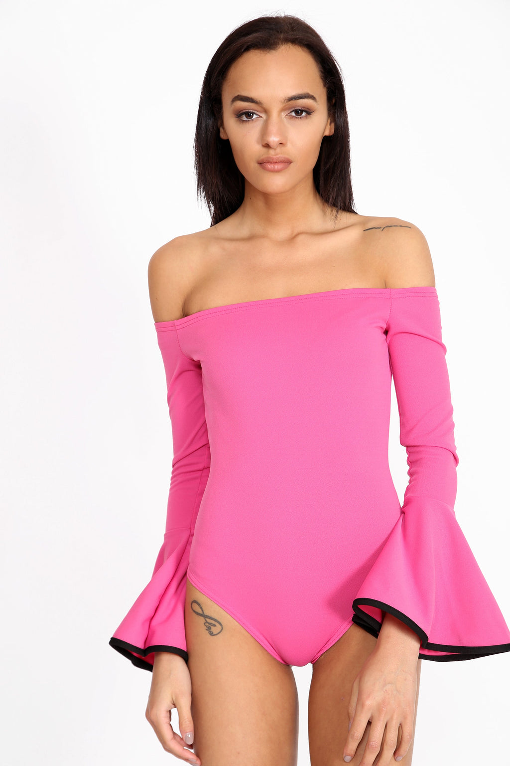 Contrast Bell Sleeve Bardot Bodysuit