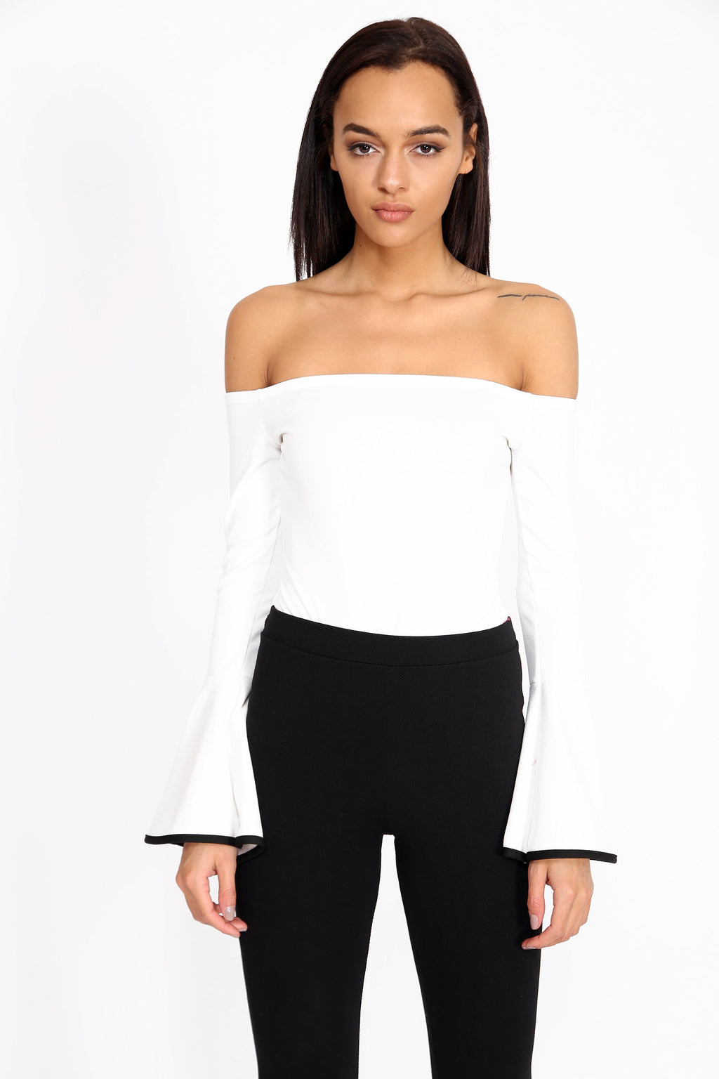 Contrast Bell Sleeve Bardot Bodysuit