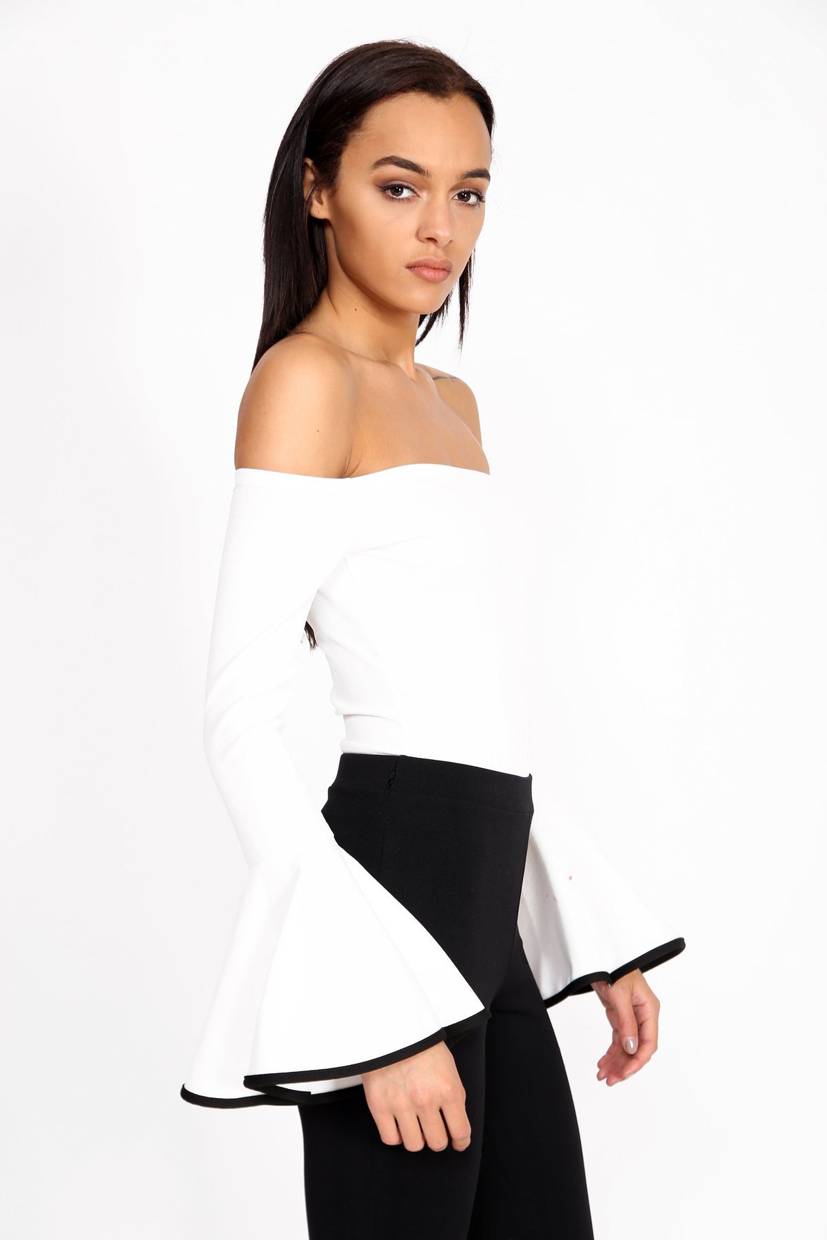 Contrast Bell Sleeve Bardot Bodysuit