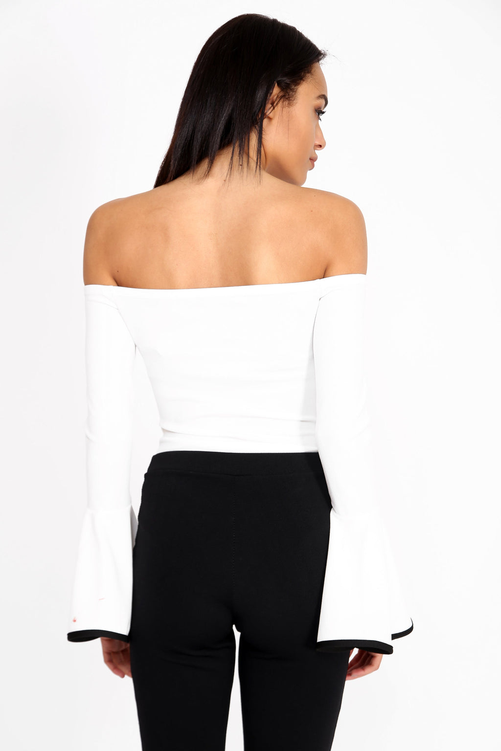 Contrast Bell Sleeve Bardot Bodysuit