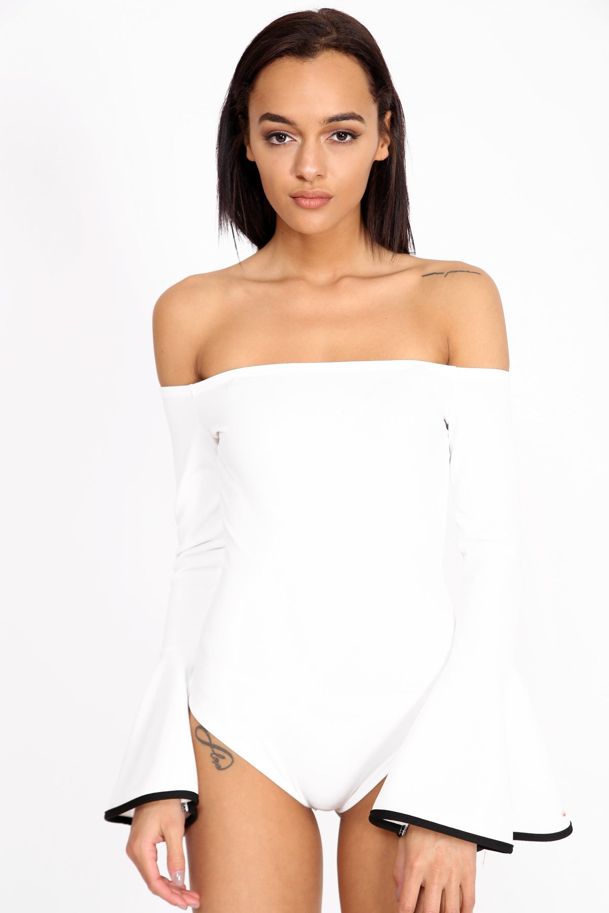 Contrast Bell Sleeve Bardot Bodysuit