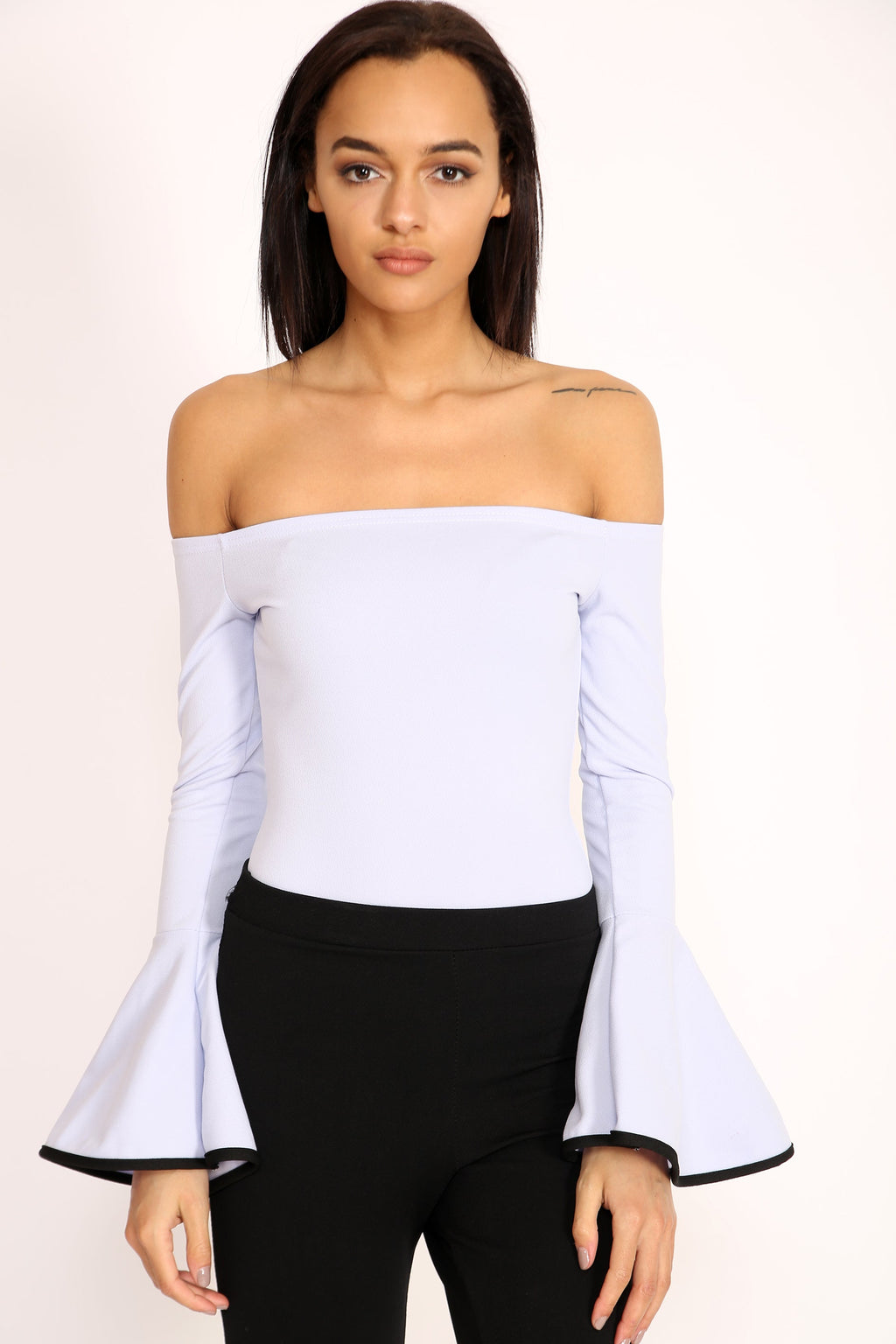 Contrast Bell Sleeve Bardot Bodysuit