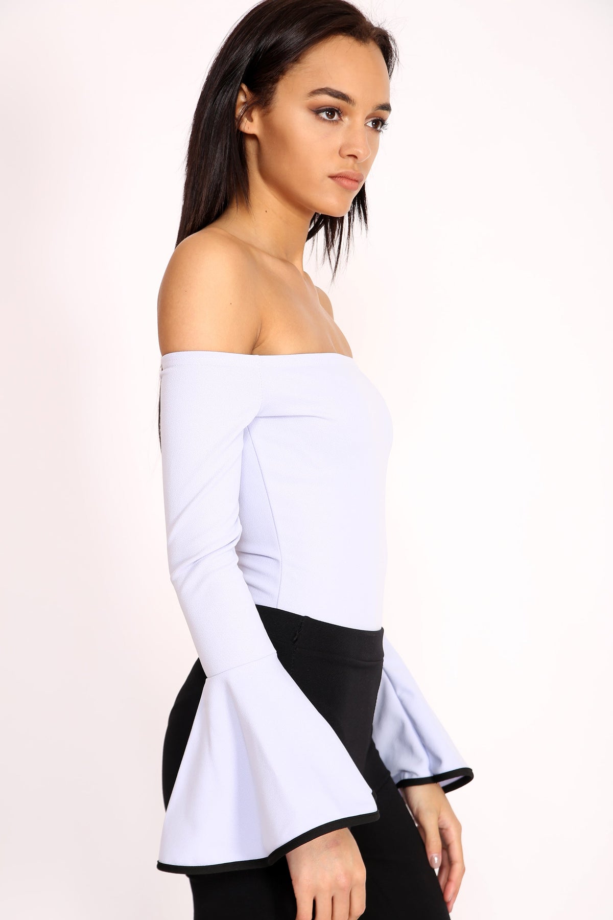 Contrast Bell Sleeve Bardot Bodysuit