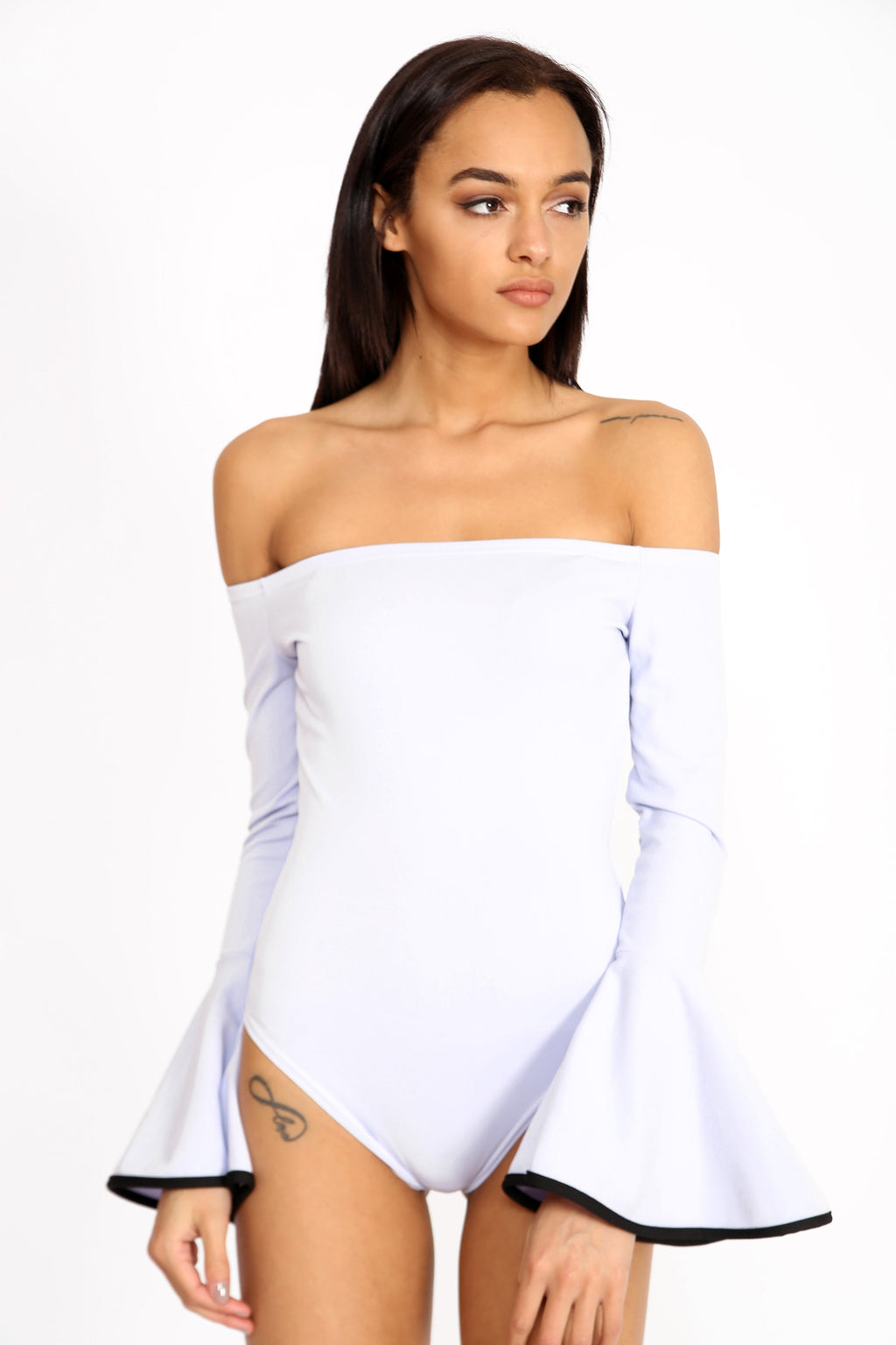 Contrast Bell Sleeve Bardot Bodysuit