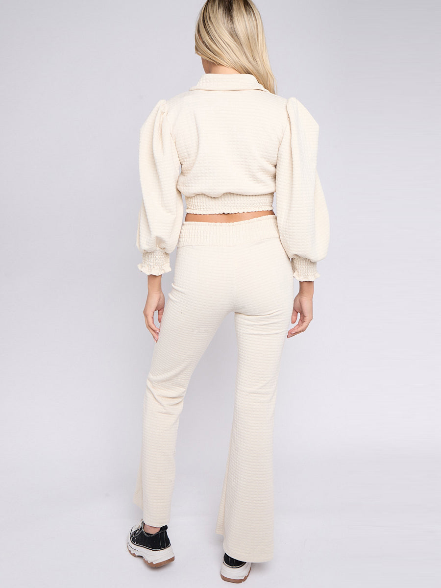 Quilted Gold Button Crop Top & Flare Trouser Co-ord