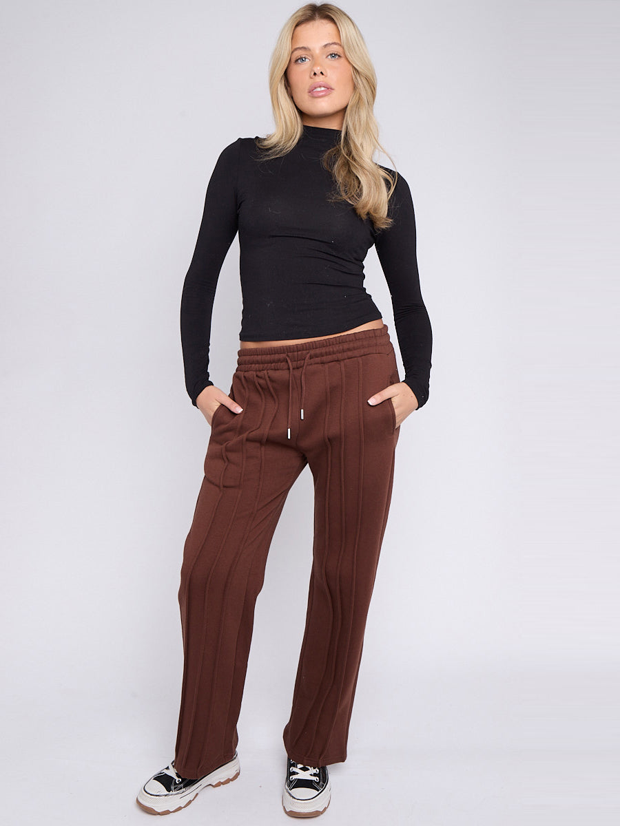 3 Seam Detail Wide Leg Fleece Joggers