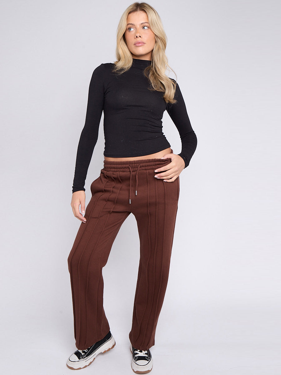 3 Seam Detail Wide Leg Fleece Joggers