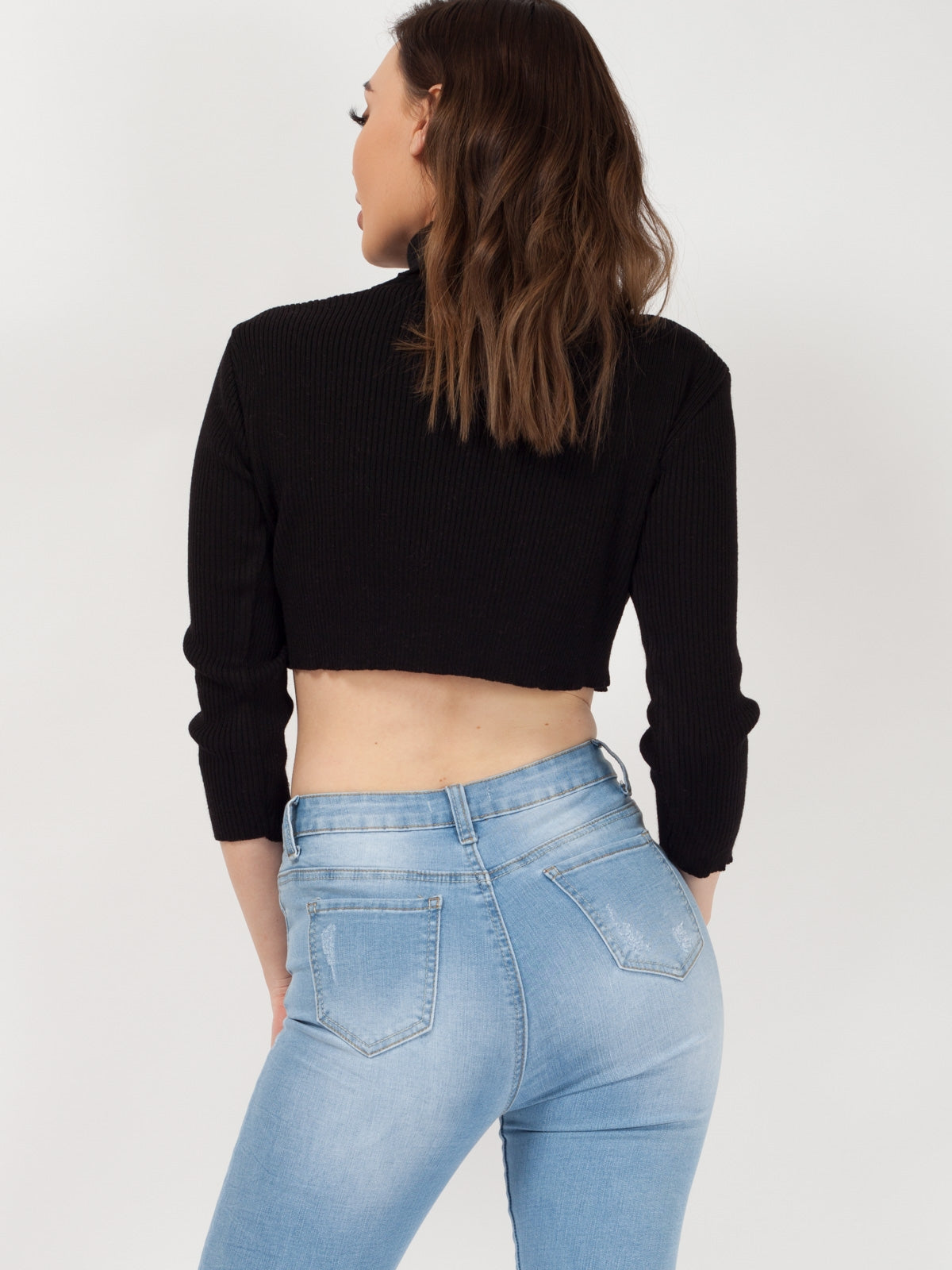 Roll Neck Knitted Cropped Jumper