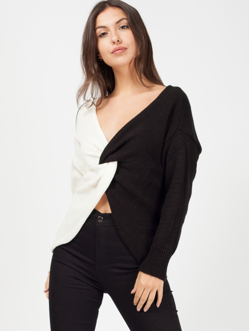 Contrast Twist Front Knitted Jumper