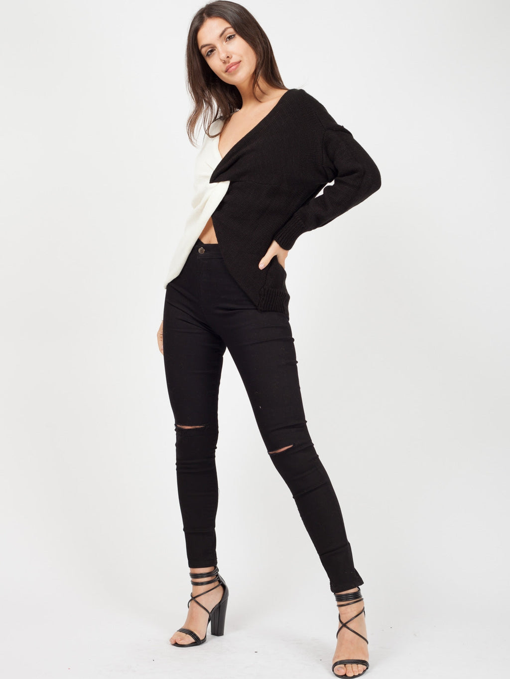 Contrast Twist Front Knitted Jumper