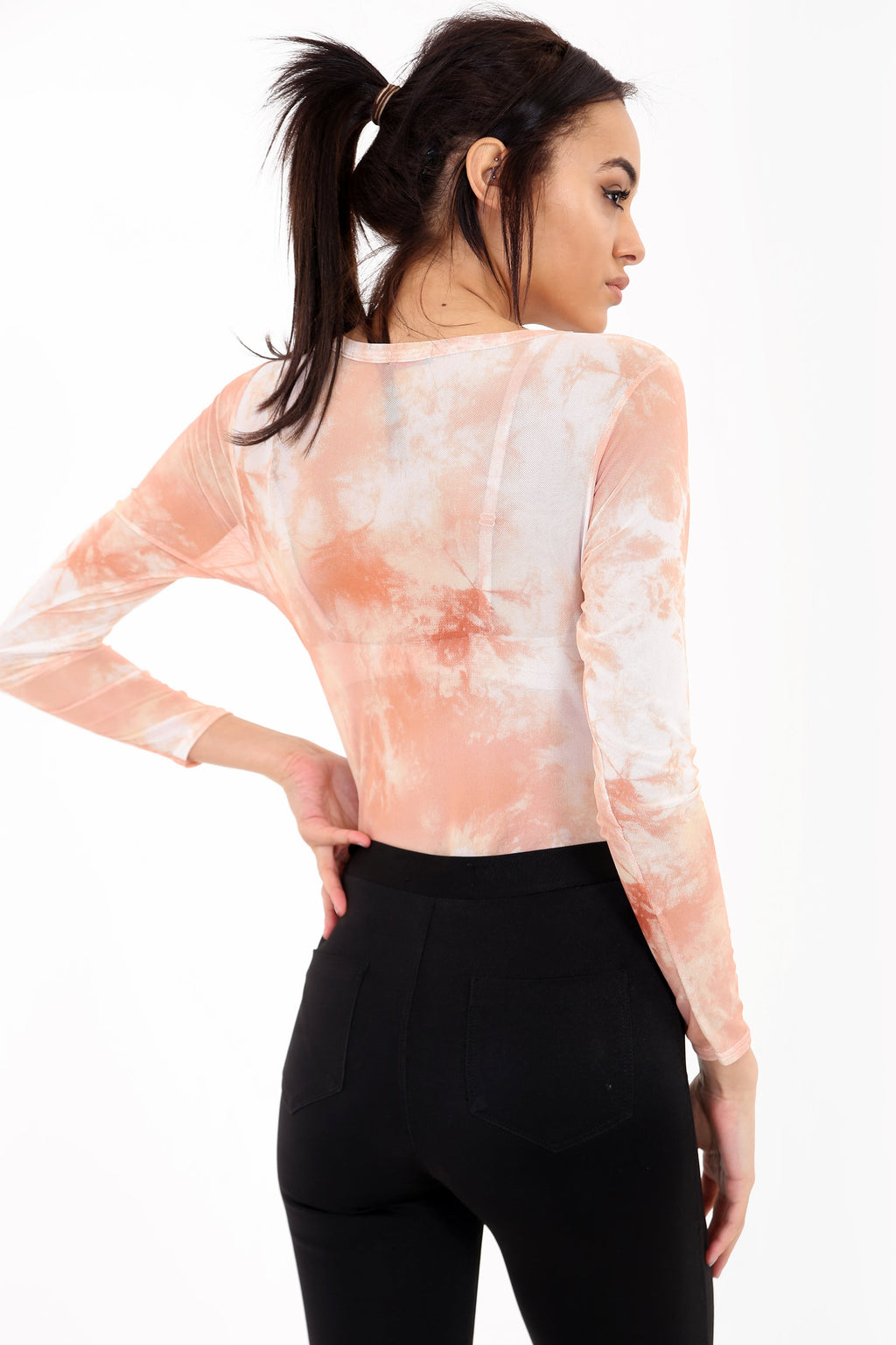 Tie Dye Choker Neck Eyelet Bodysuit