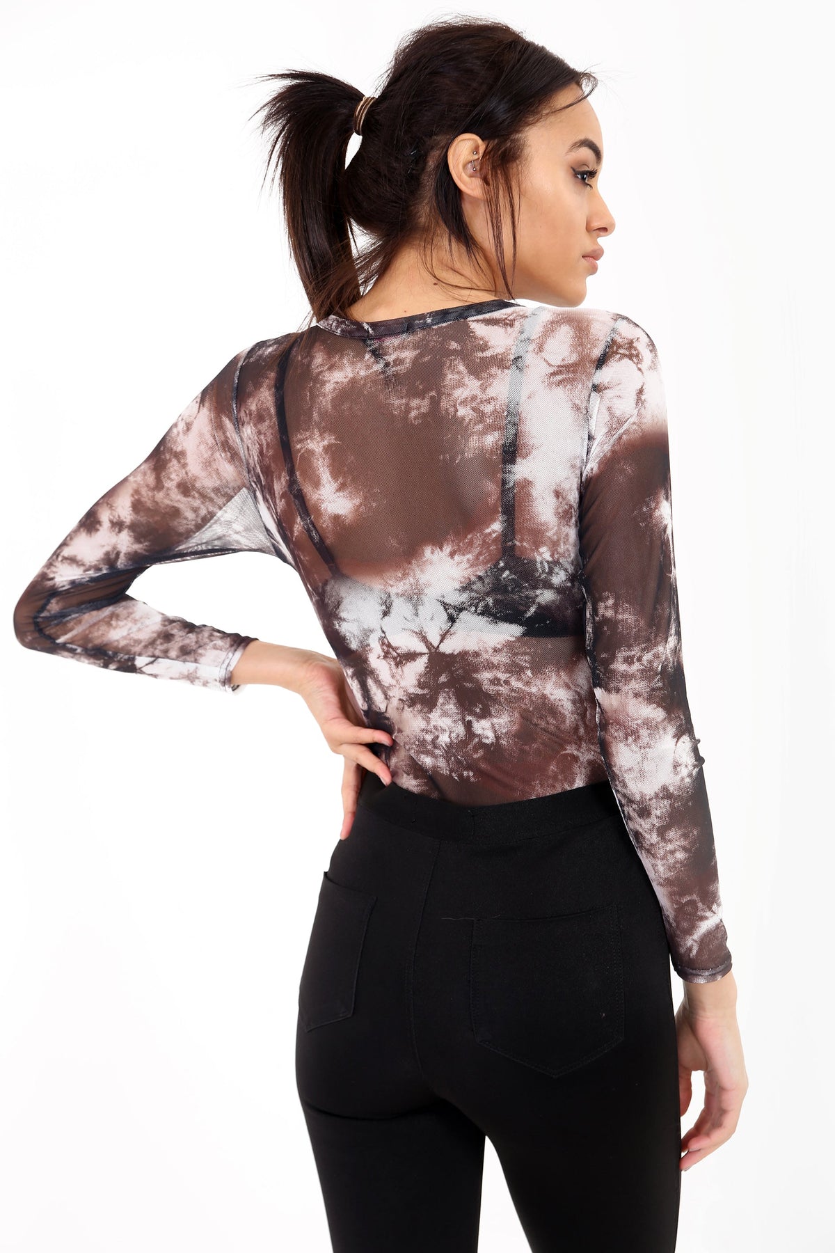 Tie Dye Choker Neck Eyelet Bodysuit