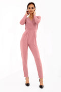 Long Sleeve Wrap Over Slinky Jumpsuit