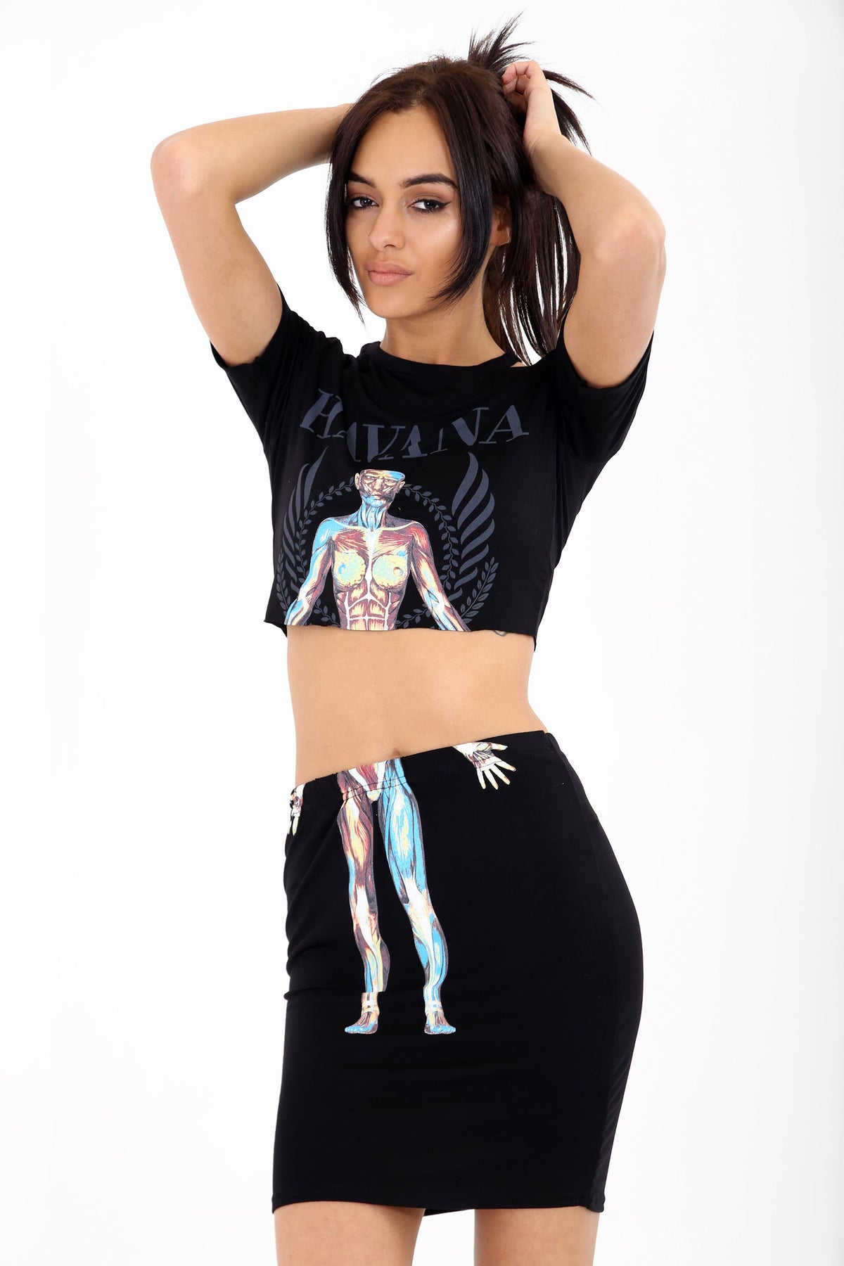 HAVANA Slit Shoulder Crop Top & Skirt Co Ord