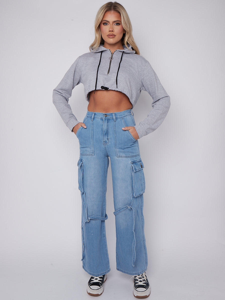 High Waist Wide Leg Cargo Jeans