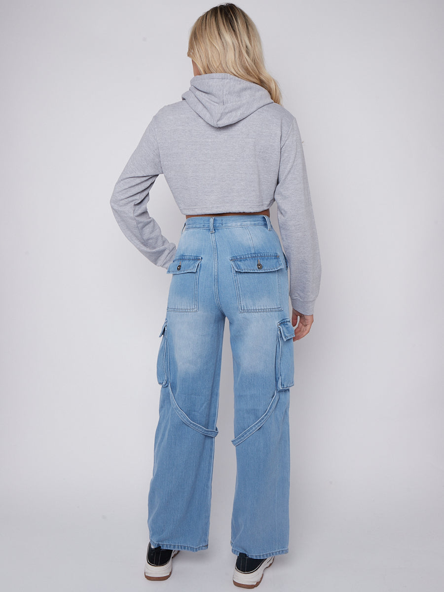 High Waist Wide Leg Cargo Jeans