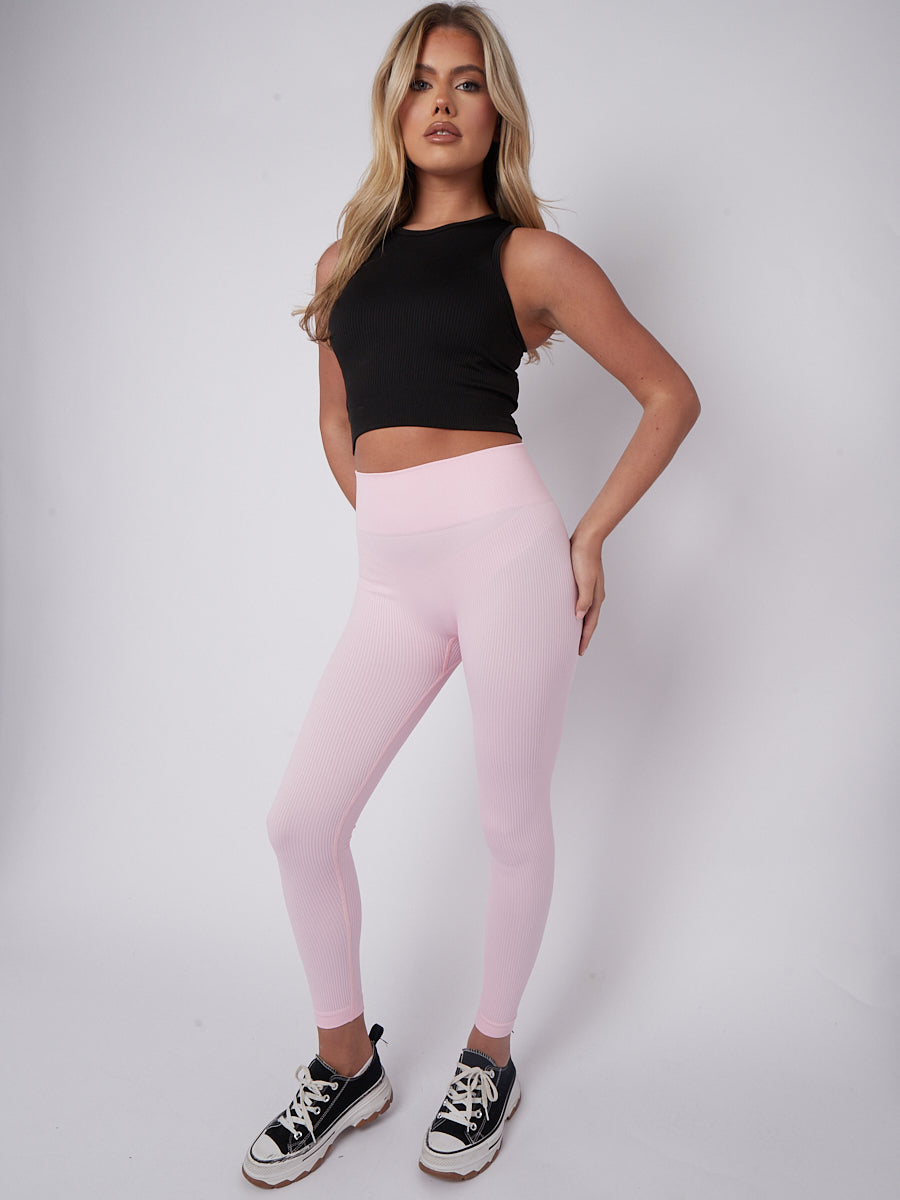 Stretchy High Waisted Ribbed Leggings