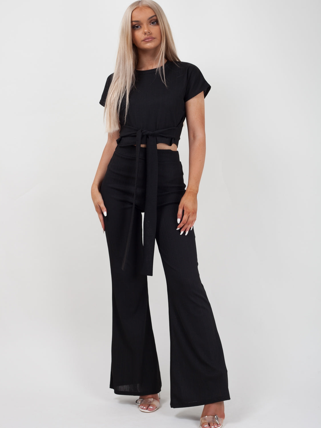 Ribbed Tie Knot Crop Top & Trouser Co-ord