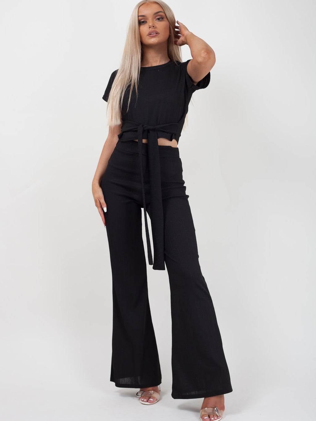 Ribbed Tie Knot Crop Top & Trouser Co-ord