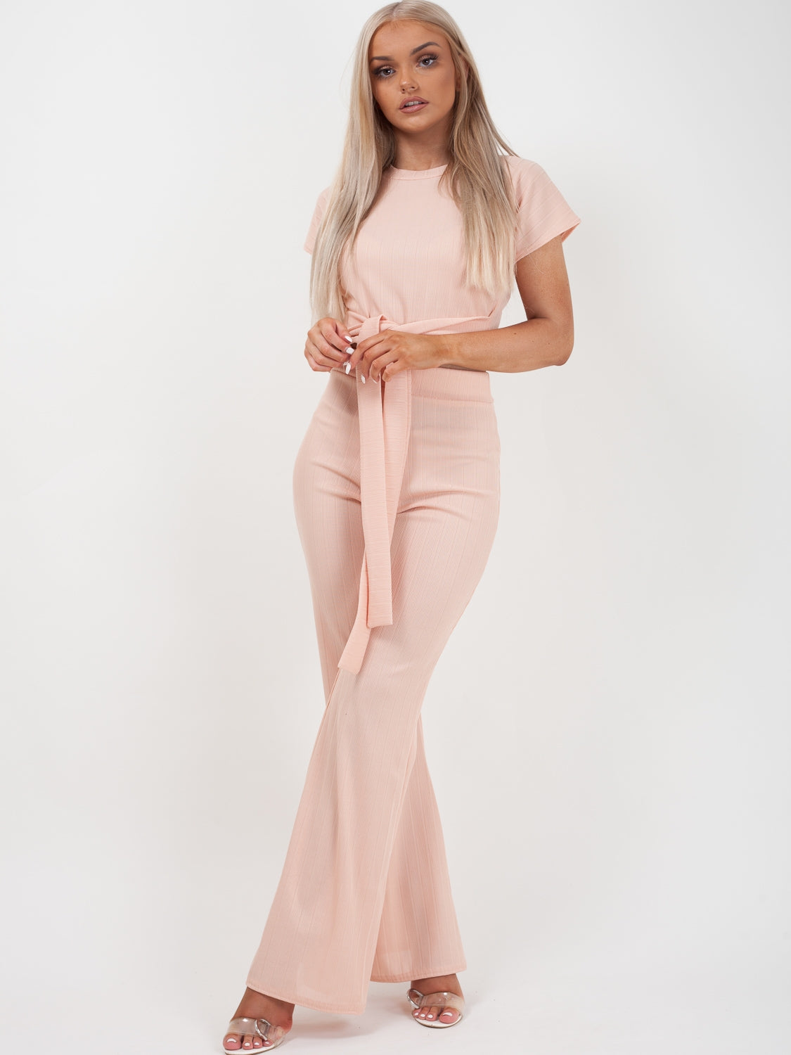 Ribbed Tie Knot Crop Top & Trouser Co-ord