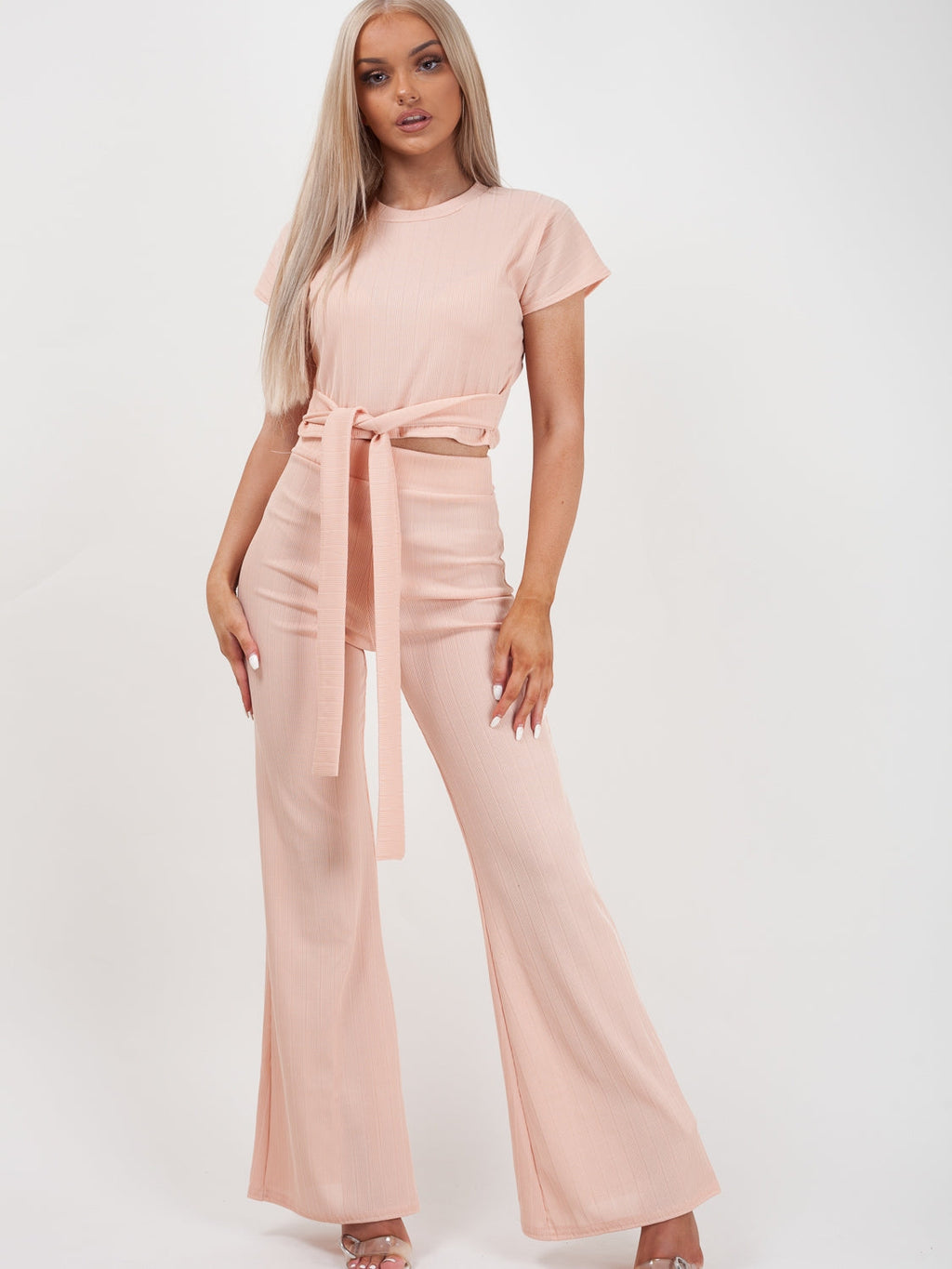 Ribbed Tie Knot Crop Top & Trouser Co-ord